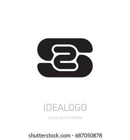 Logotype template with letter S and Number 2. Vector symmetrical design element, logo or icon