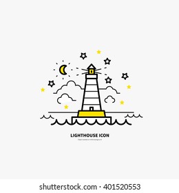Logotype template with lighthouse. Isolated on background and easy to use. Perfect logo for your business. Clean and minimalistic symbol. Ocean concept. 