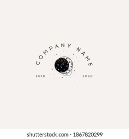 Logotype Template Mystical moon with crystal and stars. Logotype Template for Cosmetics and Beauty,Floral,Spa and Esthetics.Wedding Service,Restaurant,Fashion,Childcare. Stars, constellations, moon