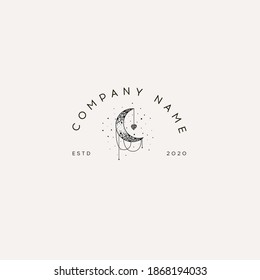 Logotype Template Mystical moon and stars. Stars, constellations, moon. Logotype Template for Cosmetics and Beauty, Floral, Spa and Esthetics, Wedding Service, Restaurant, Fashion, Childcare.