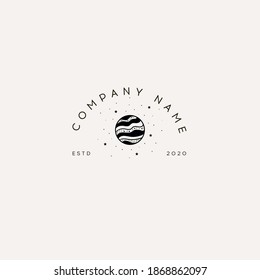 Logotype Template Mystical planet with stars and moon. Stars, constellations, moon. Logotype Template for Cosmetics and Beauty,Floral,Spa and Esthetics.Wedding Service,Restaurant,Fashion,Childcare.