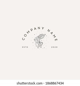 Logotype Template Mystical rabbit with moon and stars. Mystic, alchemy, occult concept. Logotype Template for Cosmetics and Beauty,Floral,Spa and Esthetics.Wedding Service,Restaurant,Fashion,Childcare