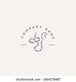 Logotype Template Mystical snake with moon and stars. Mystic, alchemy, occult concept.Logotype Template for Cosmetics and Beauty,Floral,Spa and Esthetics.Wedding Service,Restaurant,Fashion,Childcare.