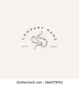 Logotype Template Mystical snake with moon and stars. Mystic, alchemy, occult concept.Logotype Template for Cosmetics and Beauty,Floral,Spa and Esthetics.Wedding Service,Restaurant,Fashion,Childcare.