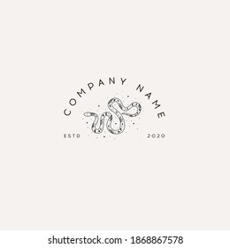 Logotype Template Mystical snake with moon and stars. Mystic, alchemy, occult concept. Logotype Template for Cosmetics and Beauty,Floral,Spa and Esthetics.Wedding Service,Restaurant,Fashion,Childcare.