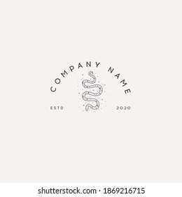 Logotype Template Mystical snake with moon and stars. Mystic, alchemy, occult concept. Logotype Template for Cosmetics and Beauty,Floral,Spa and Esthetics.Wedding Service,Restaurant,Fashion,Childcare.