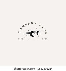 Logotype Template Mystical whale with moon and stars. Stars, constellations, moon. Logotype Template for Cosmetics and Beauty,Floral,Spa and Esthetics.Wedding Service,Restaurant,Fashion,Childcare.