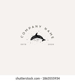Logotype Template Mystical whale with moon and stars. Stars, constellations, moon. Logotype Template for Cosmetics and Beauty,Floral,Spa and Esthetics.Wedding Service,Restaurant,Fashion,Childcare.