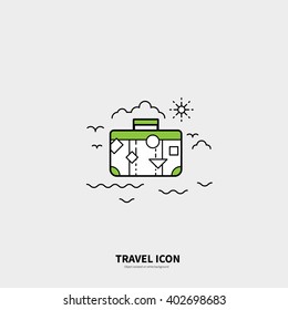 Logotype template with suitcase to travel. Isolated on background and easy to use. Perfect logo for your business. Clean and minimalistic symbol. Ocean concept.   