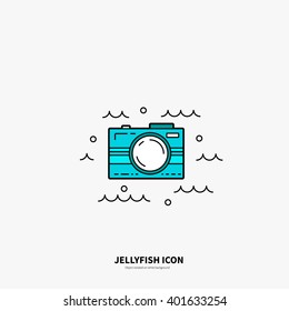 Logotype template with waterproof camera. Isolated on background and easy to use. Perfect logo for your business. Clean and minimalistic symbol. Ocean concept.