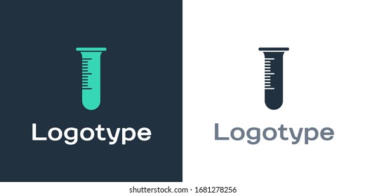 Logotipo Tubo de prueba e icono del matraz aislado en fondo blanco. Ensayo químico de laboratorio. Vasos de laboratorio. Elemento de plantilla de diseño del logotipo. Ilustración vectorial