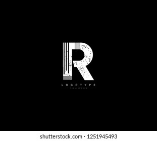 Logotype Text Letter R Typeface Monogram Grunge Stripes Design Vector