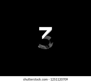 Logotype Text Number 3 Zebra Lines Stripes Wave Monogram Design Vector