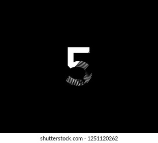 Logotype Text Number 5 Zebra Lines Stripes Wave Monogram Design Vector