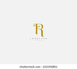 Logotype Text R Letter Antique Beauty Swirl Feminine Monogram