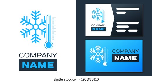 Logotype Thermometer with snowflake icon isolated on white background. Logo design template element. Vector.