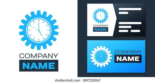 Logotype Time Management Symbol einzeln auf weißem Hintergrund. Uhren- und Zahnradzeichen. Produktivitätssymbol. Logo-Design-Element. Vektorgrafik.