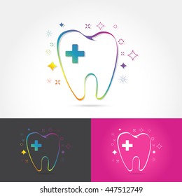 Logotype Tooth Icon with magic sparkle ,on white background Vector illustration