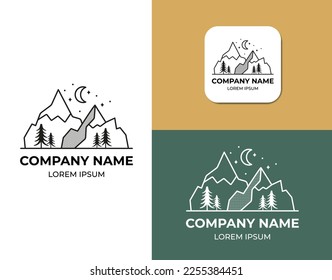 Logotype for traveling company. Mountains logo. Simple lined representation of camping company.   