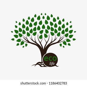Logotype of a tree, eco life, an ecological product, natural, organic. Garden tree, park, forest, garden. Flat design. Vector illustration. EPS10