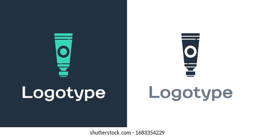 Logotype Tube with paint palette icon isolated on white background. Logo design template element. Vector Illustration