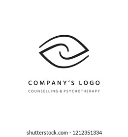 Logotype - two hemispheres of the brain, two leaves, two spirals, an eye with a pupil - a symbol of interaction, vision, clarity.