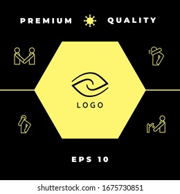 Logotipo - dos hemisferios del cerebro, dos hojas, dos espirales, un ojo con un alumno - un símbolo de interacción, visión, claridad.