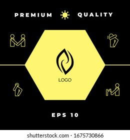 Logotipo - dos hemisferios del cerebro, dos hojas, dos espirales, lenguas de fuego - un símbolo de interacción, asistencia psicológica y apoyo.