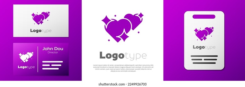 Logotype Two Linked Hearts icon isolated on white background. Romantic symbol linked, join, passion and wedding. Valentine day symbol. Logo design template element. Vector