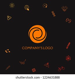 Logotype - two spirals in a circle - a flower bud, camera aperture - a symbol of interaction, growth, development, enlightenment, beauty and wisdom.