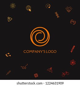 Logotype - two spirals in circle - a flower bud, camera aperture - a symbol of interaction, new ideas, development, enlightenment and wisdom.