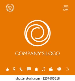 Logotype - two spirals in circle - a flower bud, camera aperture - a symbol of interaction, new ideas, development, enlightenment and wisdom.