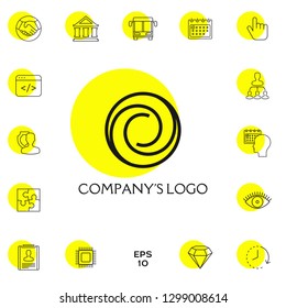 Logotype - two spirals in circle - a flower bud, camera aperture - a symbol of interaction, new ideas, development, enlightenment and wisdom.