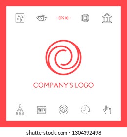 Logotype - two spirals in circle - a flower bud, camera aperture - a symbol of interaction, new ideas, development, enlightenment and wisdom.