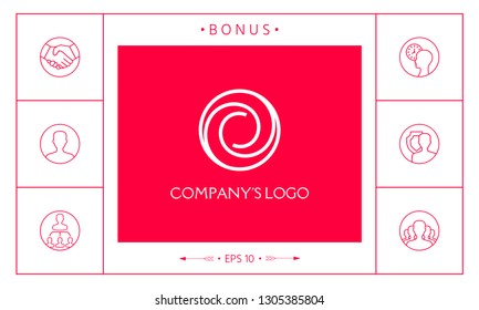 Logotype - two spirals in circle - a flower bud, camera aperture - a symbol of interaction, new ideas, development, enlightenment and wisdom.