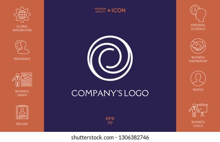 Logotype - two spirals in circle - a flower bud, camera aperture - a symbol of interaction, new ideas, development, enlightenment and wisdom.
