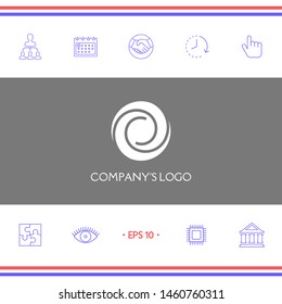 Logotype - two spirals in a circle - a flower bud, camera aperture - a symbol of interaction, growth, development, enlightenment, beauty and wisdom.