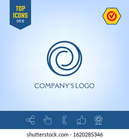 Logotype - two spirals in circle - a flower bud, camera aperture - a symbol of interaction, new ideas, development, enlightenment and wisdom.