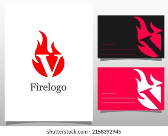 logotype V letter logo with fire flames logo design vector illustration
