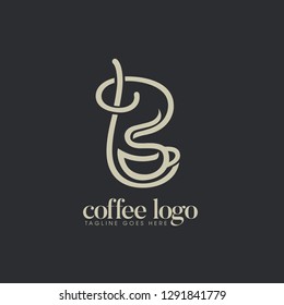 logotype, vector design with flat color, illustrated letter B and coffee cup, cool logo for coffee shop, industry logo and business