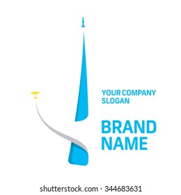 Logotype vector fly way launch illustration template. Creative symbol for company identity, advertising, poster, banner, web and flyer