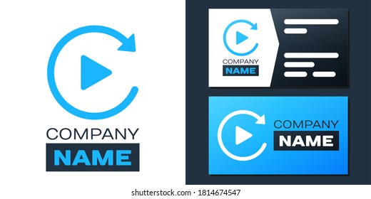 Logotype Video play button like simple replay icon isolated on white background. Logo design template element. Vector.