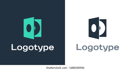 Logotype Vinyl player with a vinyl disk icon isolated on white background. Logo design template element. Vector Illustration