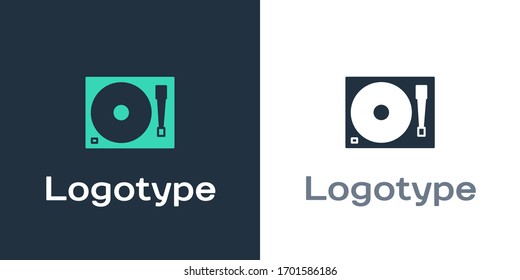 Logotype Vinyl player with a vinyl disk icon isolated on white background. Logo design template element. Vector Illustration