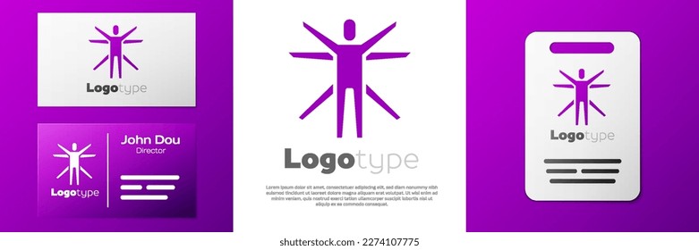 Logotype Vitruvian Man by Leonardo Da Vinci icon isolated on white background. Human anatomy. Logo design template element. Vector