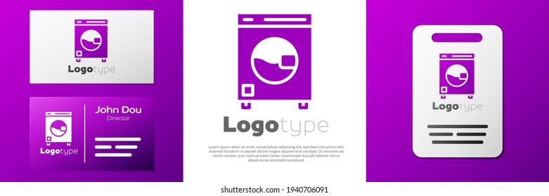 Logotype Washer icon isolated on white background. Washing machine icon. Clothes washer - laundry machine. Home appliance symbol. Logo design template element. Vector