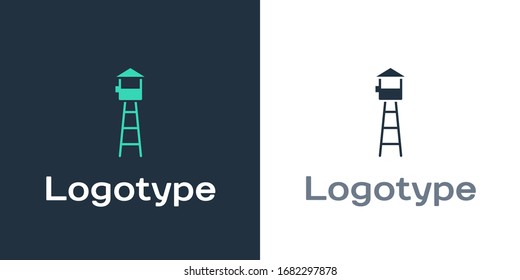 Logotype Watch tower icon isolated on white background. Prison tower, checkpoint, protection territory, state border, military base. Logo design template element. Vector Illustration