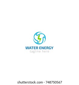 Logotype water energy for company, hydro electric stations, electricity, generators, institute, school, treatment, magazine, sale, shop, store. Logo vector illustration