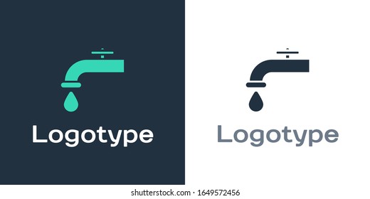 Logotype Wasserhahn mit fallendem Wassertropfen Symbol einzeln auf weißem Hintergrund. Logo-Design-Element. Vektorillustration-Illustration