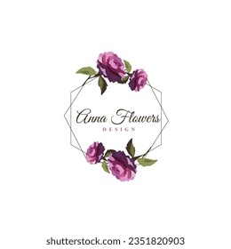 
logotype with watercolor violet flowers